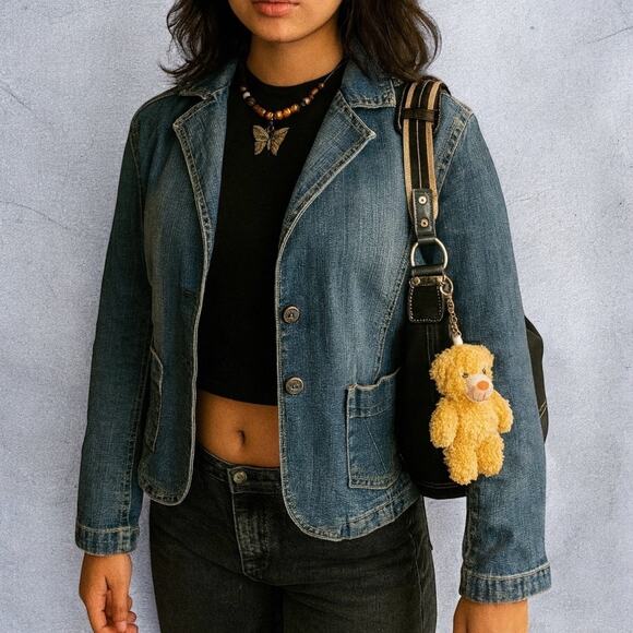 Vintage Y2K Hydraulic Denim Button Blazer Jacket Medium - Picture 2 of 9